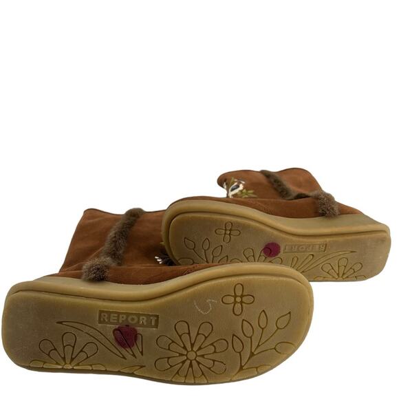 REPORT Leather Upper Faux Fur lined Boho Style Embroidery Boots Women's size 6.5 - Picture 7 of 9